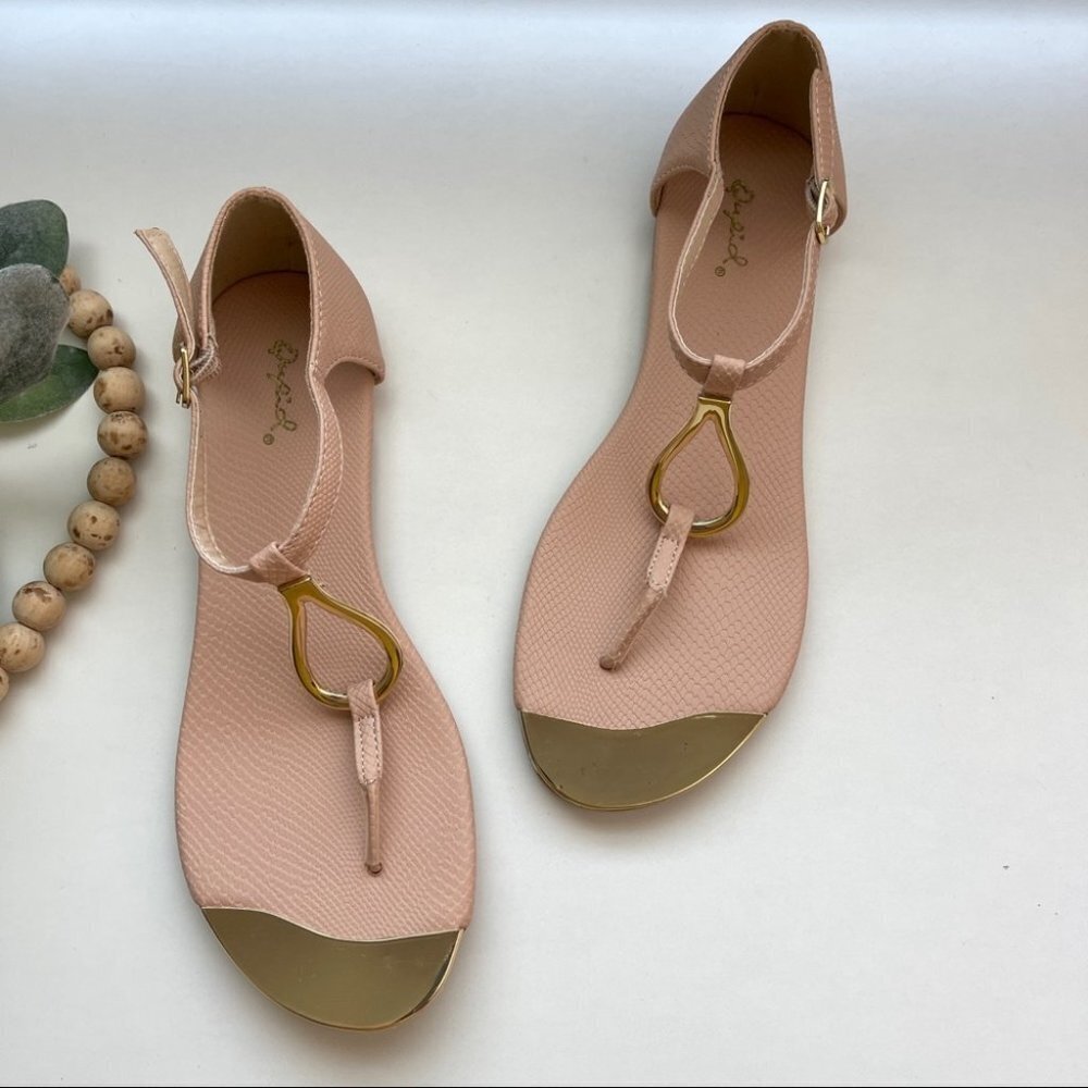 Qupid Nude Snake flats summer Sandals